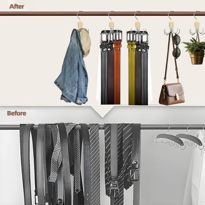 360° Swivel Belt Hanger for Wardrobe, Tie Rack Hanger for Men with 6 Hooks, Belt Storage Organiser, Tie hanger storage for Gloves, Scarves, Handbags