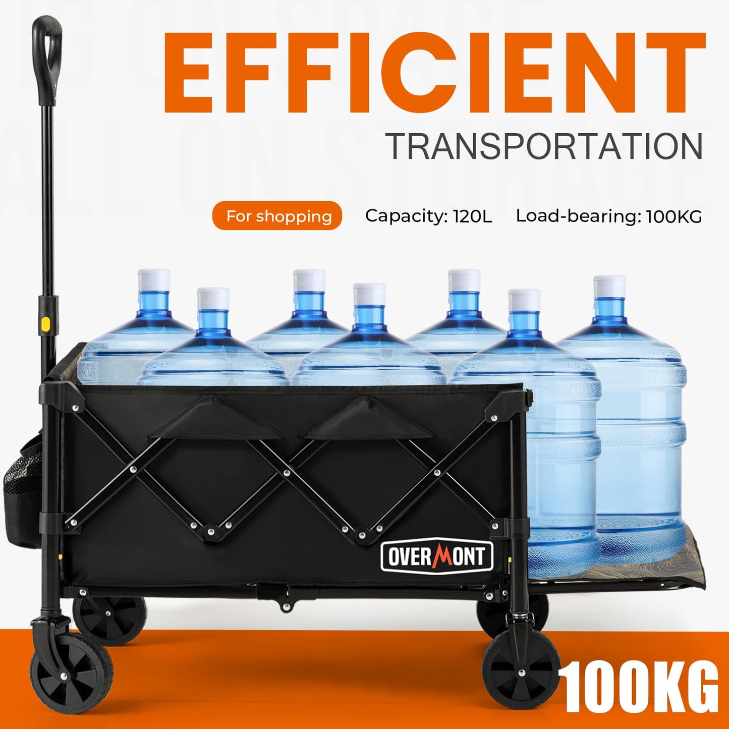 Overmont 120L Festival Camping trolley on Removable wheels - Pull Along Collapsible Wagon Cart with Adjustable Handle - 220LBS/100kg Large Capacity