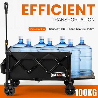 Overmont 120L Festival Camping trolley on Removable wheels - Pull Along Collapsible Wagon Cart with Adjustable Handle - 220LBS/100kg Large Capacity