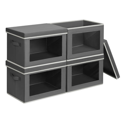 Homsorout 4 Pack Storage Boxes with Lids - Foldable Storage Cubes with Transparent Window, Fabric Organiser Basket for Toys, Clothes, Books, Closet