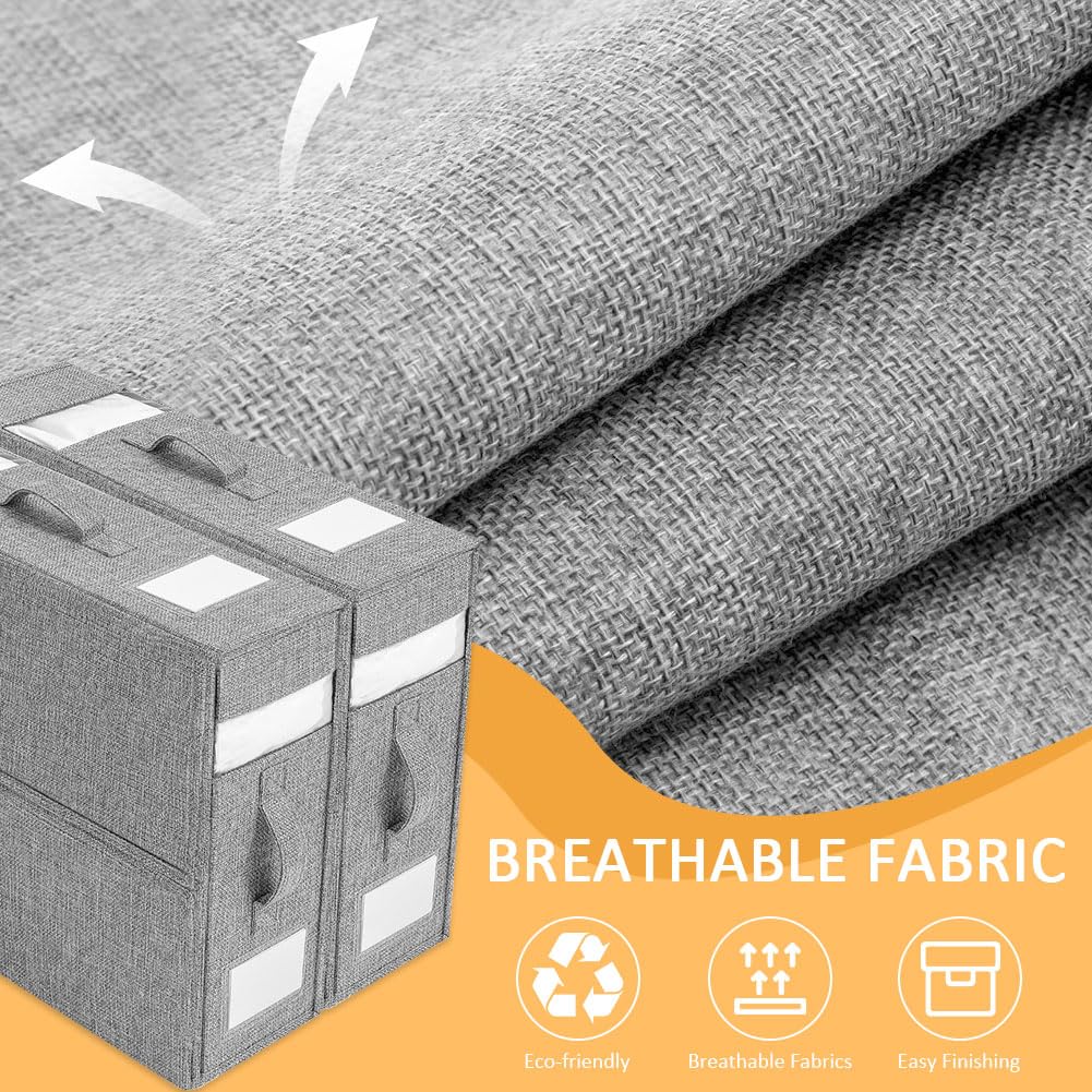 WANGIRL 6 Pack Bed Sheet Organiser Folding Storage, Linen Bedding Organiser Box with Zip for Sheets, Duvet Covers, Clothes, Towels and Blankets (Grey)