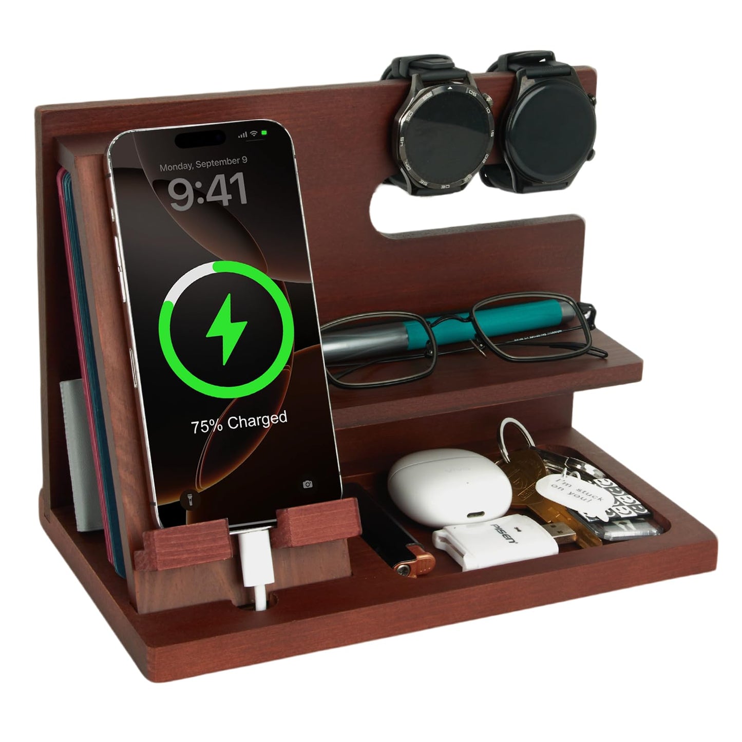 ELEVAT Gifts for Men Christmas Wood Phone Docking Station Desk Organizer Fathers Gifts Anniversary Birthday Gifts for him Xmas Presents for Dad