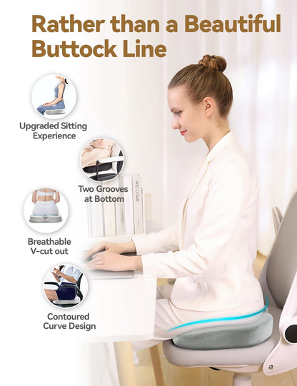 Travel Ease Ergonomic Seat Cushion, Premium Memory Foam Chair Pad with Anti-Slip Base for Long Hours Sitting Comfort