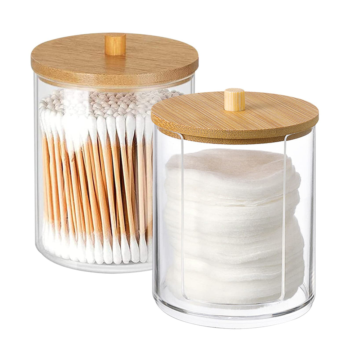 Hwtcjx Cotton Pad Holder, Bathroom Jars, with Wooden Cover, 2 PCS