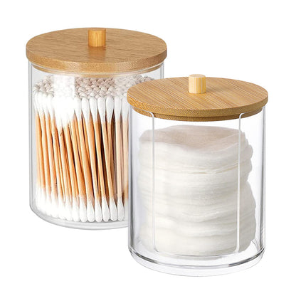 Hwtcjx Cotton Pad Holder, Bathroom Jars, with Wooden Cover, 2 PCS