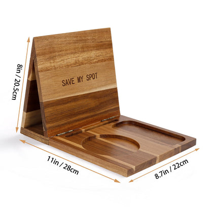 3HQ Wooden Book Stand for Reading Rest, Acacia Triangle Book Holder with Cup, Glasses, Pen & Phone Holder