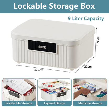 2 Layer Lockable Medicine Storage Box, 9LMedicine Box with Combination Lock