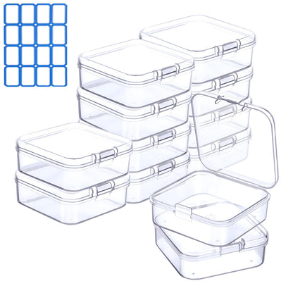 Qualsen 12 Pieces Small Clear Plastic Storage Boxes with Lids, Rectangular Craft Storage Box for Collecting Beads, Earrings, Jewelry, Seeds, Coins