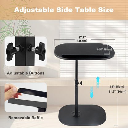 YYW Side Table TV Tray for Couch, 90° Tiltable, Height Adjustable, Black