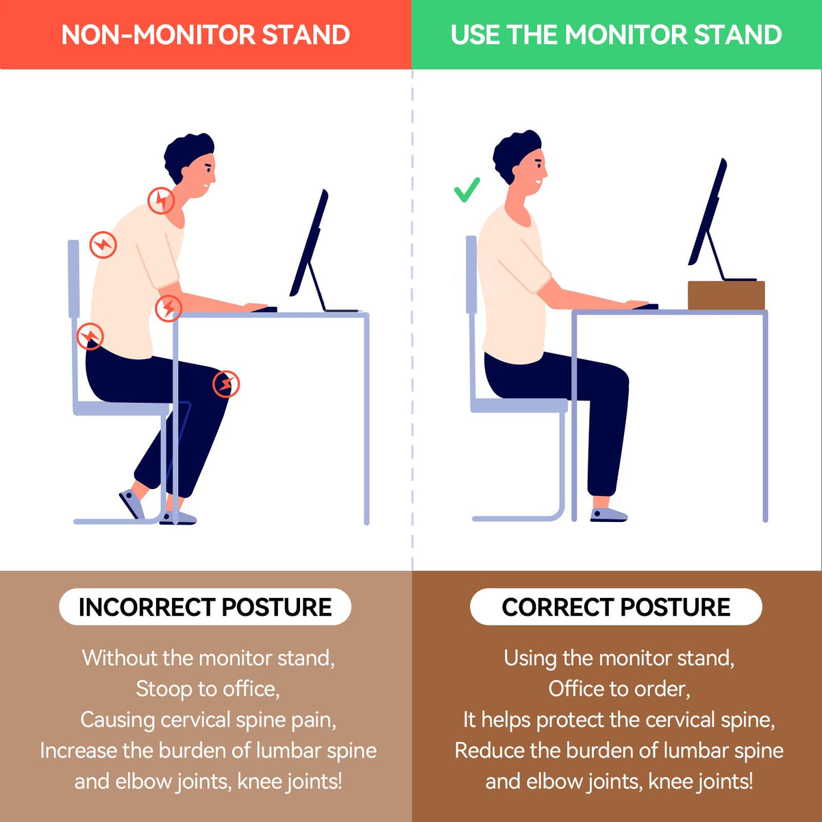KIRIGEN Wooden Monitor Stand, 39 cm Desk Riser for Laptop, Brown