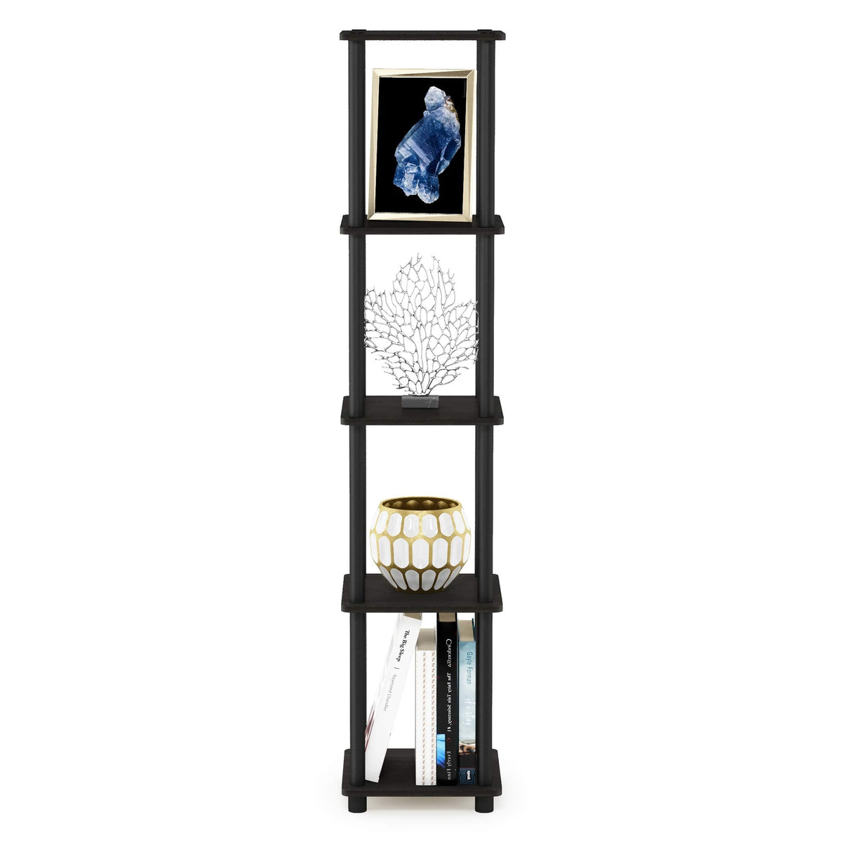 Furinno TURN-N-TUBE Storage Shelves, 5-Tier Square Book Shelf, Corner Shelf, Toolless Open Shelves, Round Tubes, for Organization and Storage