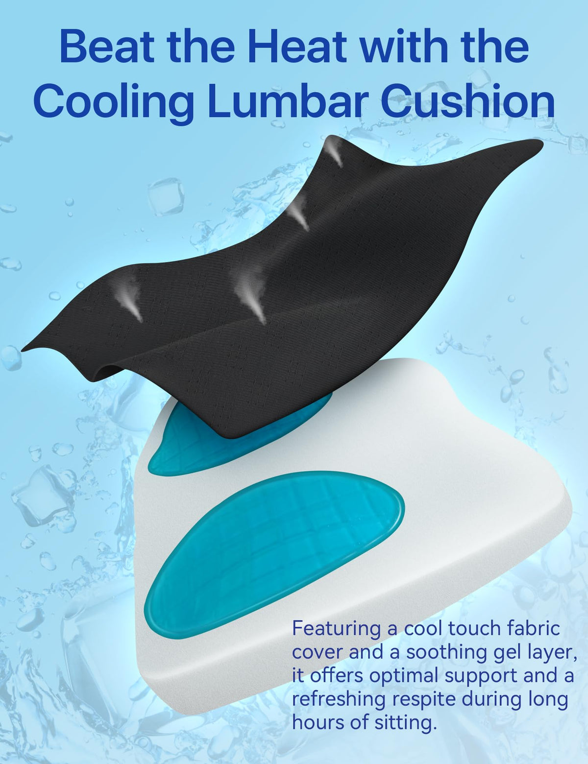 Travel Ease Ergonomic Lumbar Support Cushion, Gel and Memory Foam Back Support Cushion for Office Chairs with Skin-friendly Cover for Comfort (Black)