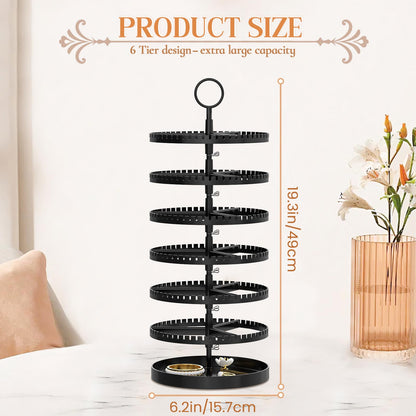 iDavosic.ly 6 Tier Rotating Earring Holder Organizer with Metal Tray, Black