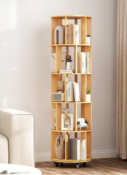 yeshine Rotating Bookshelf, 5-Tier Wood Color Spinning Bookcase