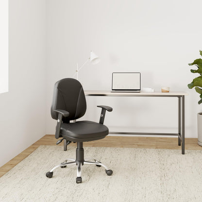 Office Hippo Ergonomic Office Chair with Adjustable Arms, Leather Office Chair with Arms, Desk Chair for Home Office, Swivel, Black