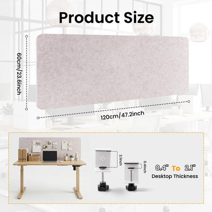 Felt Desk Divider, Clamp-On Privacy Panel, 60 x 120 cm, Oatmeal