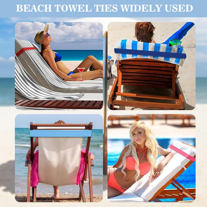 4 Pcs Beach Towel Bands for Sun Loungers, Elastic Windproof Sunbed Towel Straps, Non-Slip Chair Towel Holder for Pool, Beach, Cruise Chairs