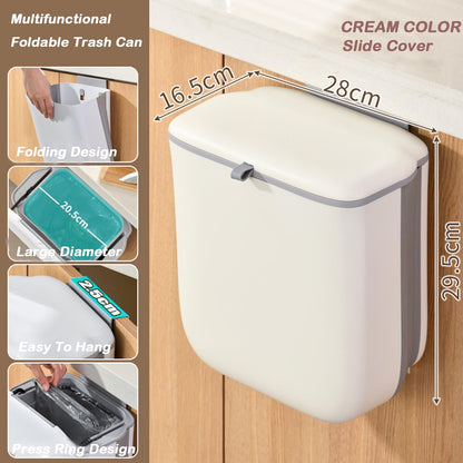 Tuwyii 9L Hanging Kitchen Bin with Lid, Camping Rubbish Bin (Off White)