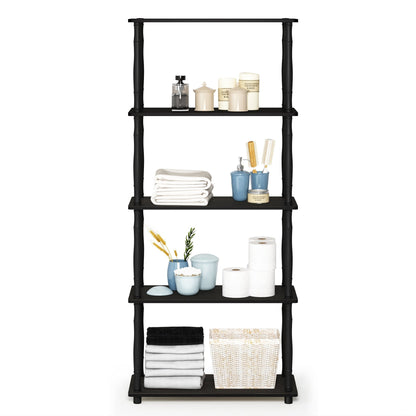 Furinno Turn-S-Tube Toolless Assembly 5-Tier Black Book Shelf, Corner Shelf, Open Shelves, Classic Tubes, for Organization and Storage, Living Room
