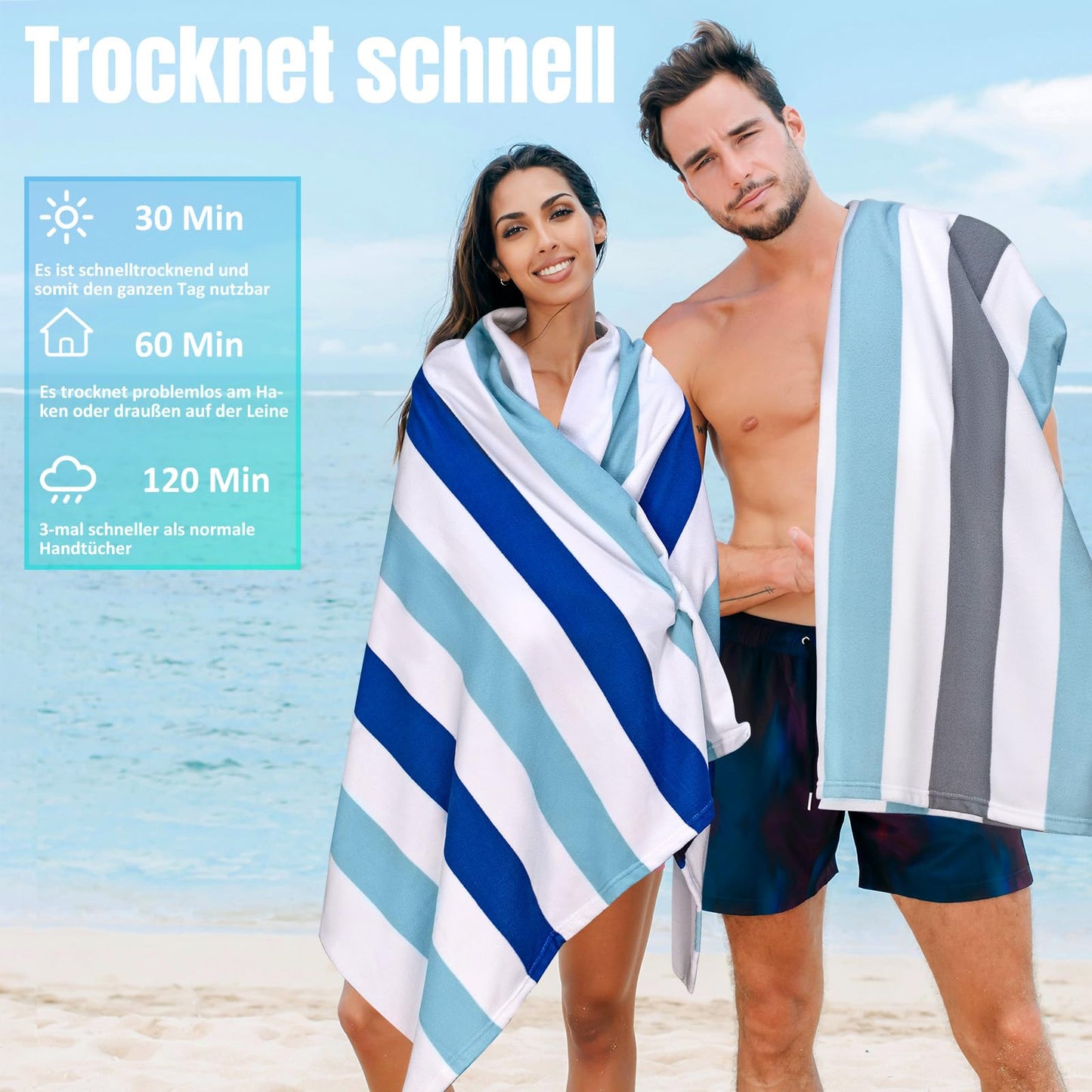 Ouxiaobai Large Oversized Beach Towel - Microfiber Sand Free 35 x 70 Inch Quick Dry Lightweight Pool Towel for Adults, Thin Striped Swim Towel