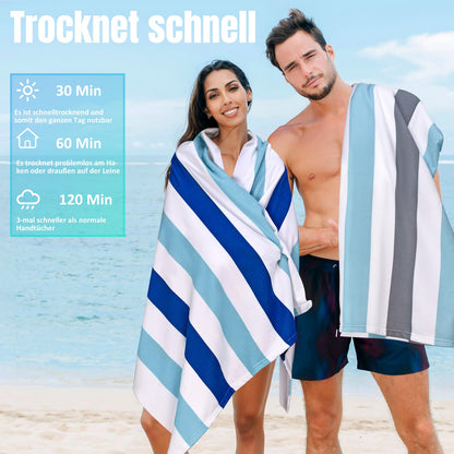 Ouxiaobai Large Oversized Beach Towel - Microfiber Sand Free 35 x 70 Inch Quick Dry Lightweight Pool Towel for Adults, Thin Striped Swim Towel