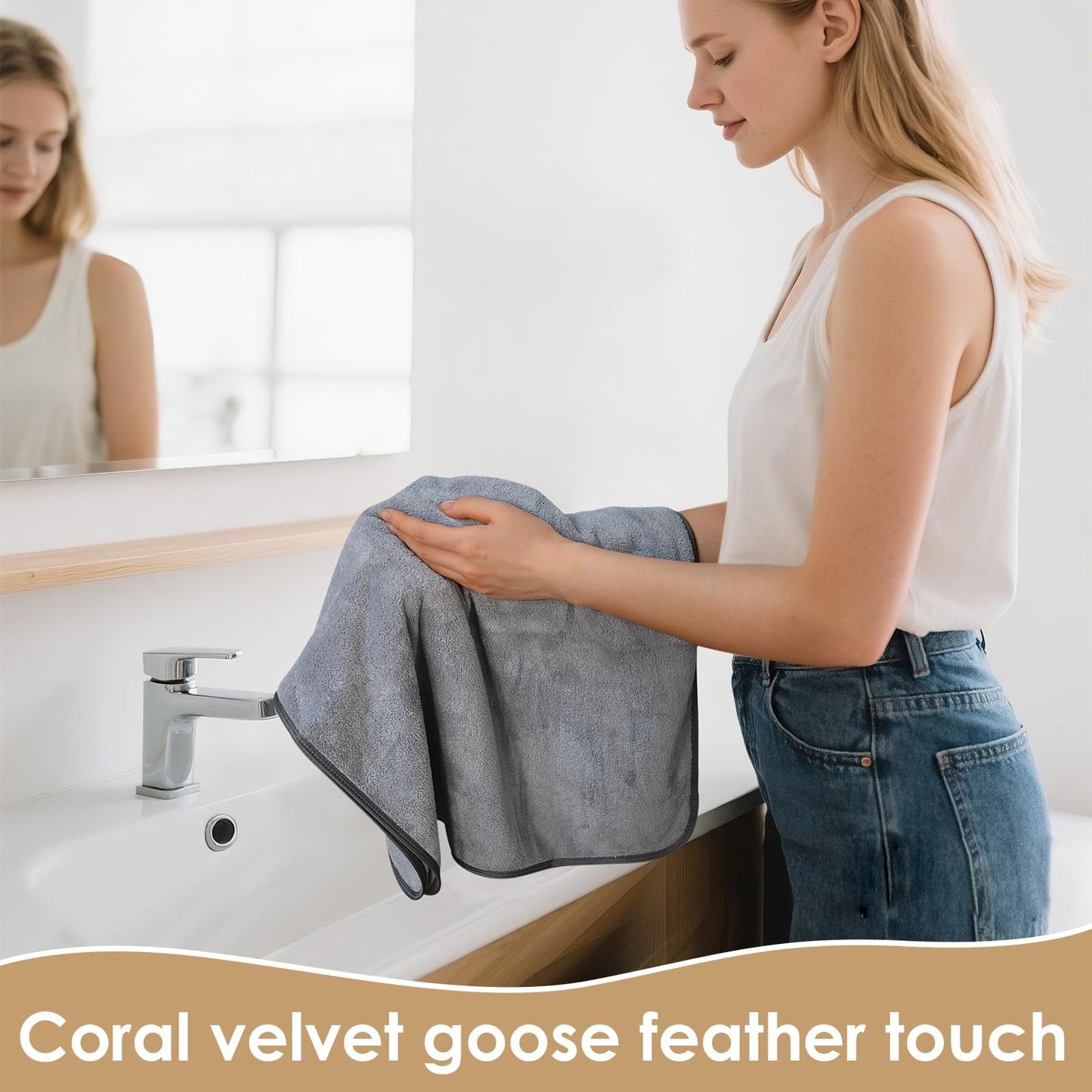 VIVOTE Microfibre Hand Towel with Hanging Loop Large Bathroom Hand Towels