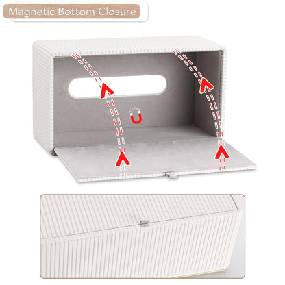 GORESE Tissue Box Holder,Rectangular Tissue Box Cover PU Leather Facial Tissue Dispenser Napkin Holder for Home, Office,Car Decoration(White)
