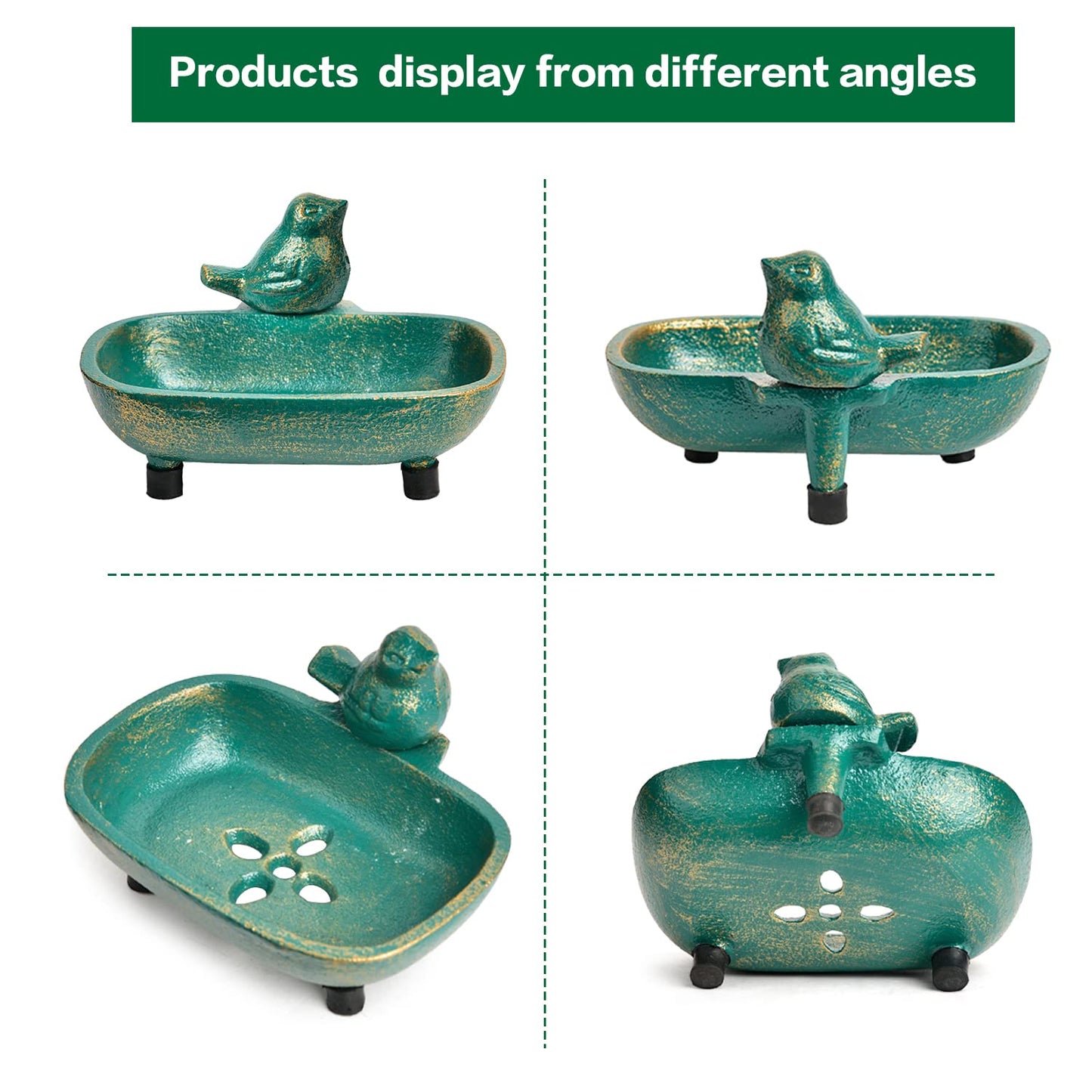 Sungmor Heavy Duty Cast Iron Hand Soap Holder - Lovely Bird Shaped & Antique Green Finish