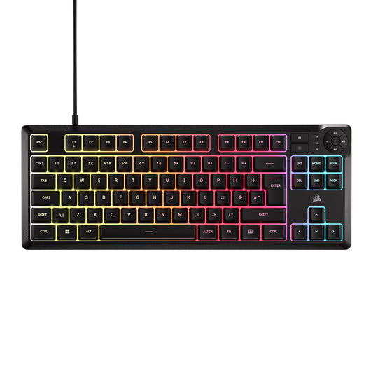 Corsair K55 CORE TKL RGB Gaming Keyboard ? Tenkeyless, 8-Zone RGB, Quiet Membrane Keys, Spill Resistant, Media Keys, 1000Hz Polling ? UK Layout ?
