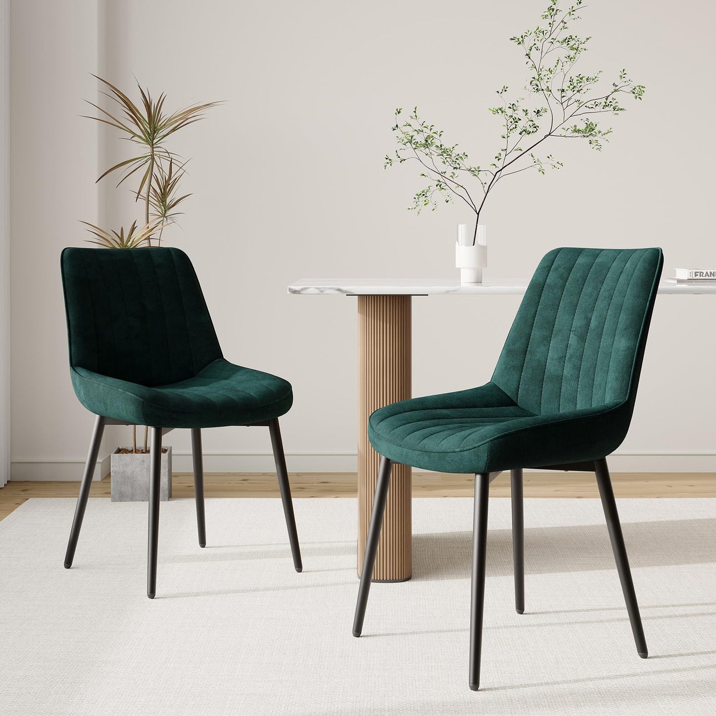 COLAMY Velvet Dining Chairs Set of 2, Velvet Chairs for Dining Room with Metal Legs and Thick Seat Cushion