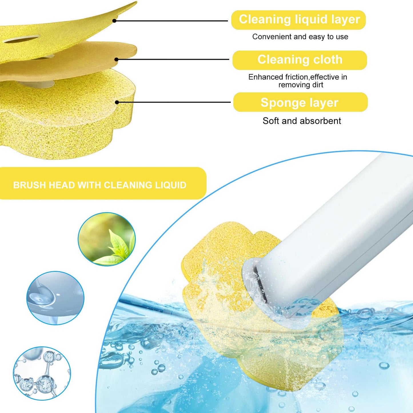 Disposable Toilet Brush Refills,30 Pcs Toilet Wand Replacement Heads-Yellow