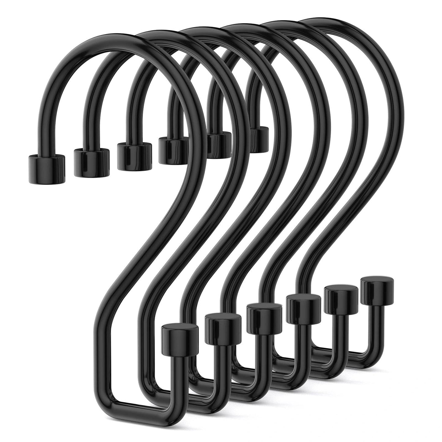 Goowin Shower Curtain Hooks, 12 Pcs S Shape Shower Curtain Rings, Rustproof Black Shower Curtain Rings