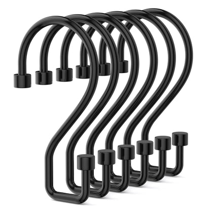 Goowin Shower Curtain Hooks, 12 Pcs S Shape Shower Curtain Rings, Rustproof Black Shower Curtain Rings