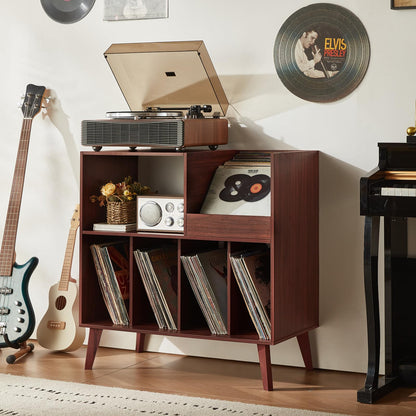 Large record stand with storage, record player stand with shelf, vinyl record holder with presentation surface, record stand for up to 300 albums