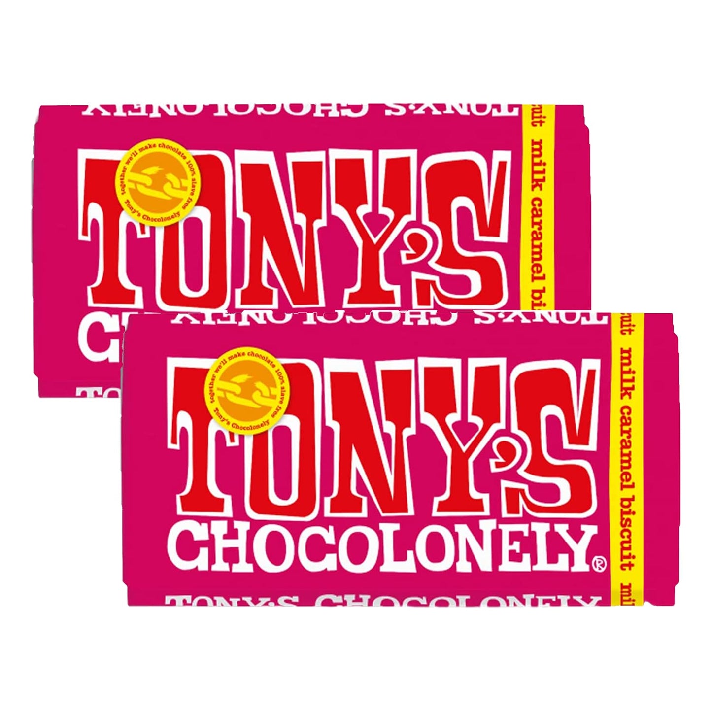 Tony's Chocolonely Fair Trade Milk Chocolate with Caramel and Biscuit Pieces, 180g - 2 Pack
