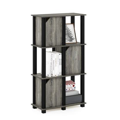 Furinno Brahms 4-Tier Storage Shelf with 3 Doors, French Oak Grey/Black
