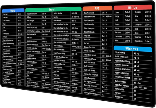 JIALONG Gaming Mouse Mat Large Excel Shortcuts Mouse Pad XXL (900x400mm) Thick Extended Excel Cheat Sheet Desk Mat Computer Keyboard Mouse Pad for