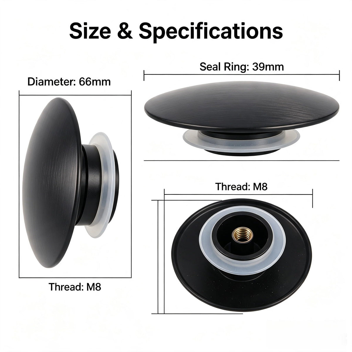 66mm Basin Waste Black Sink Push Button Brass Basin Waste Pop-up Click Sink Drain Stopper Water Plumbing Overflows Stopper for Bathroom Kitchen