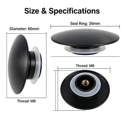 66mm Basin Waste Black Sink Push Button Brass Basin Waste Pop-up Click Sink Drain Stopper Water Plumbing Overflows Stopper for Bathroom Kitchen