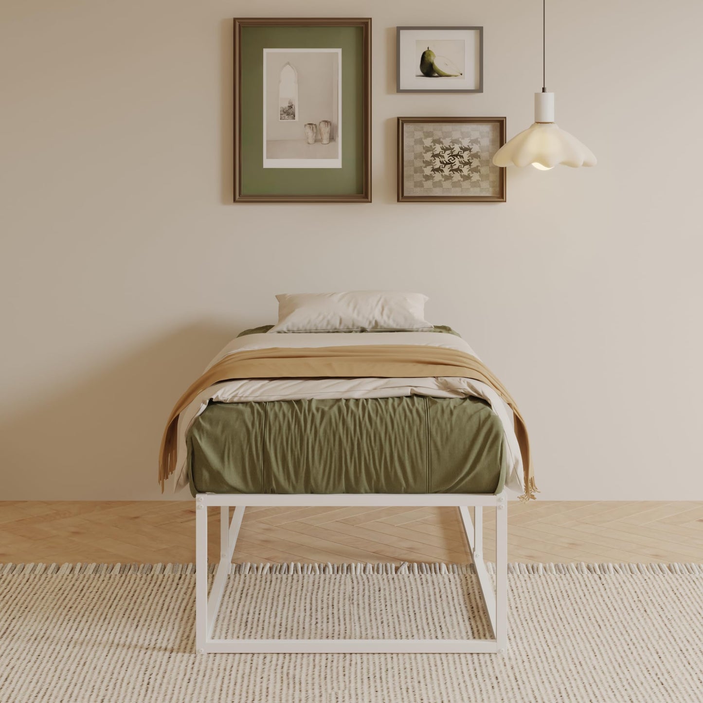 EMODA Small Single Bed Frame 75x190 cm with Sturdy Slats Support, White