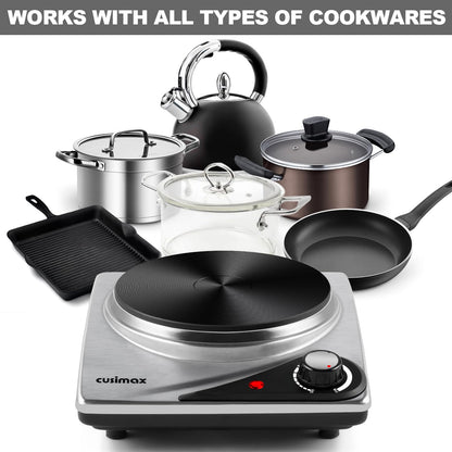 CUSIMAX Hot Plate for Electric Cooking Portable Single Hob, Cooktop Table Top Hob with Cast Iron Hob Rings Electric Burner with Temperature Control,