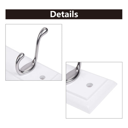 DOKEHOM [2 Pack 6-Satin Nickel Hooks on White Wooden Board Wall Mounted Coat Hook Rack Hanger