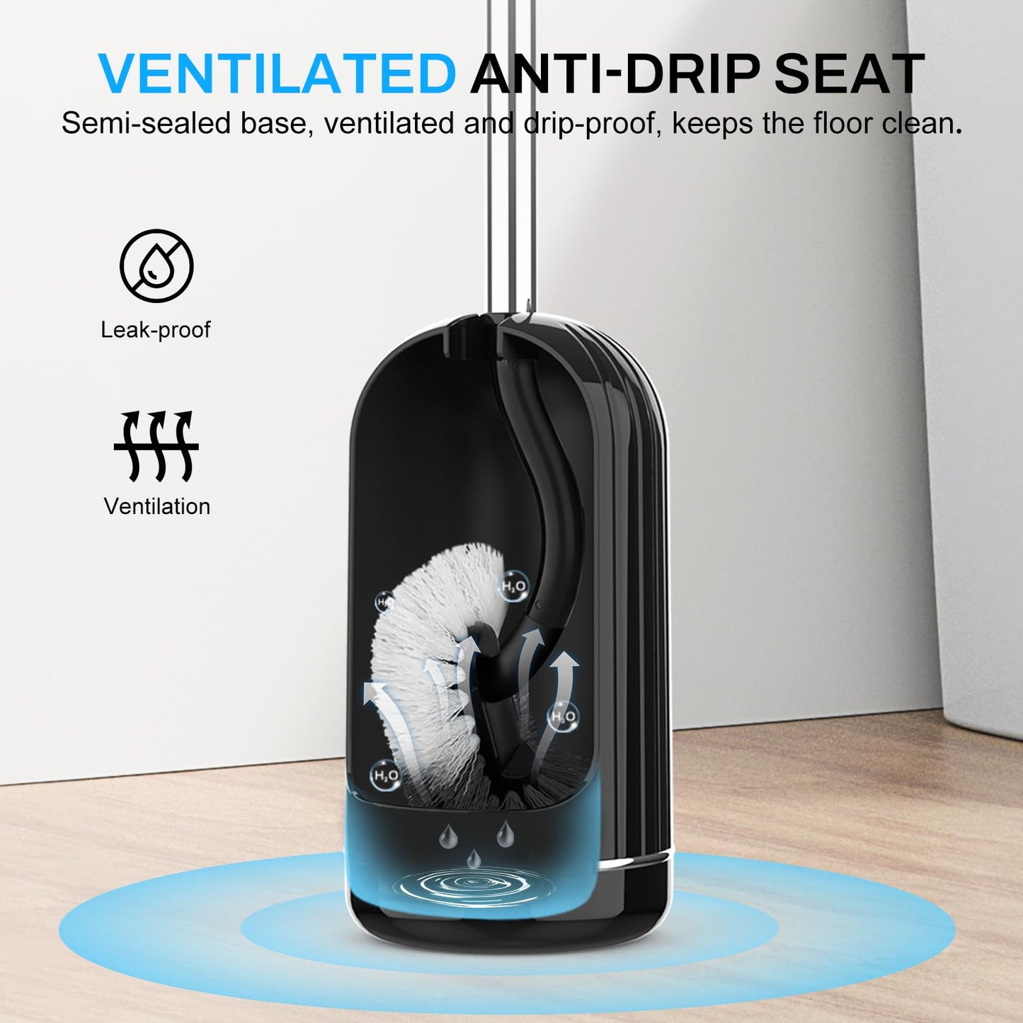 SetSail Toilet Brush and Holder, Compact Size Curved for Bathroom, black