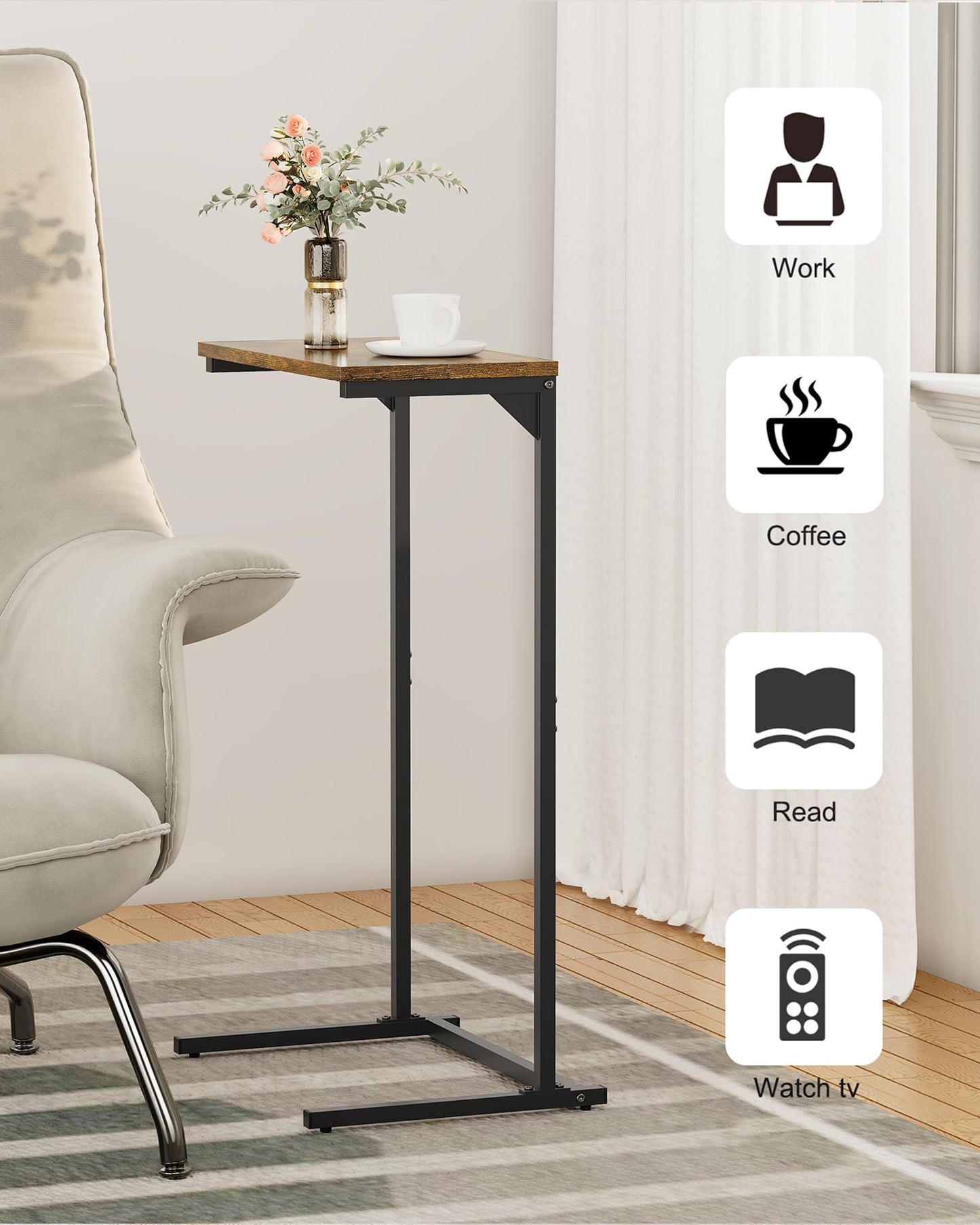 TUTOTAK C Shaped Side Table, Set of 2, Small End Table, 28.7 inch Tall Couch Sofa Table, Living Room, Bed Room, Brown V1TB01BB0712EU