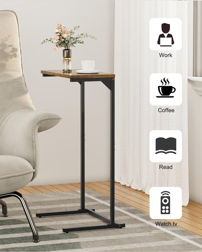 TUTOTAK C Shaped Side Table, Set of 2, Small End Table, 28.7 inch Tall Couch Sofa Table, Living Room, Bed Room, Brown V1TB01BB0712EU