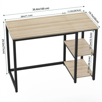 WOHOMO Computer Desk 100cm with 2-Tier Shelves Sturdy Home Office Desk with Large Storage Space Modern Gaming Desk Study Writing Laptop Table for