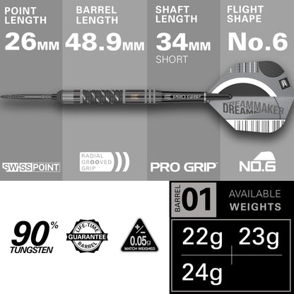 TARGET Darts Dimitri Van Den Bergh x ECHO 90% Tungsten Steel Tip Darts Set ? 22g Steel Tip Dart Set, Swiss Point Darts, SP Tool Included, Player