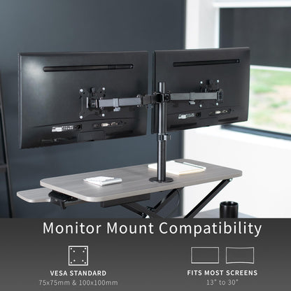 VIVO Height Adjustable 81cm Standing Desk Converter with Dual 13 to 30 inch Monitor Stand, Sit Stand Monitor Mount and Desk Riser, Gray