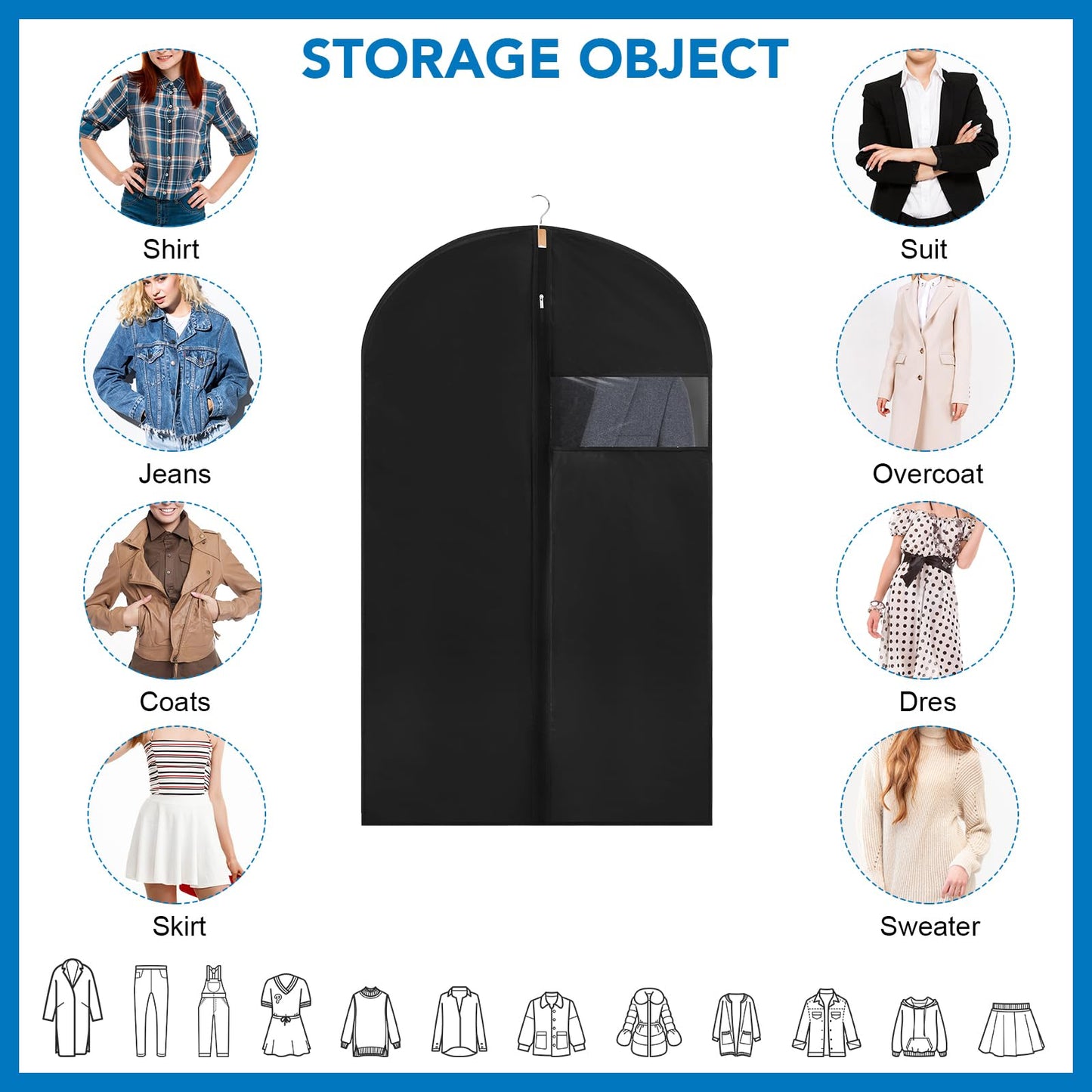 6 Pack Suit Bags PEVA Garment Bags Clothes Covers Suit Protector 60cm*120cm