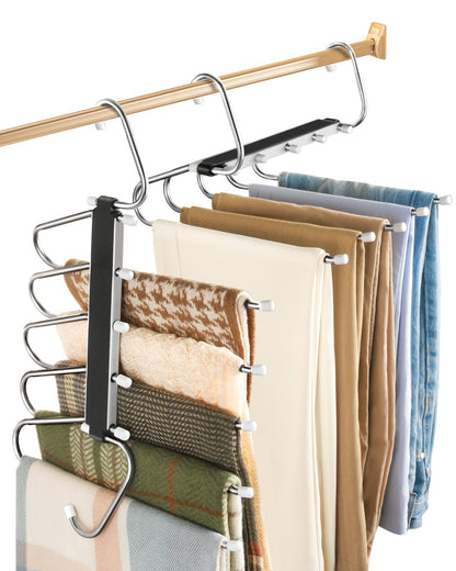 2 Pack Trouser Hangers Space Saving, 5-in-1 Trousers Hangers Non-Slip Clothes Hangers for Wardrobe